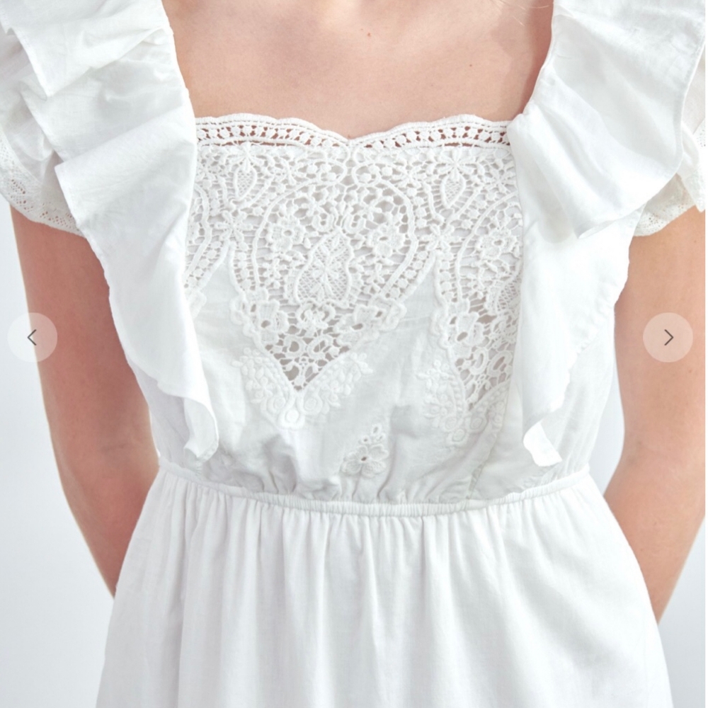 POLAGRAM White Embroidered Crochet Tiered Midi Dress - Picture 3 of 8